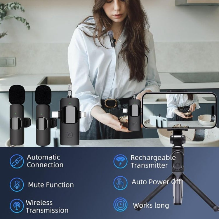 ไมโครโฟนไร้สายแบบหนีบปกสำหรับ iPhone / Android, 2 in 1, 3 in 1