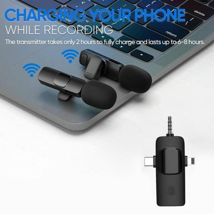 ไมโครโฟนไร้สายแบบหนีบปกสำหรับ iPhone / Android, 2 in 1, 3 in 1