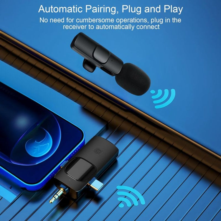 ไมโครโฟนไร้สายแบบหนีบปกสำหรับ iPhone / Android, 2 in 1, 3 in 1