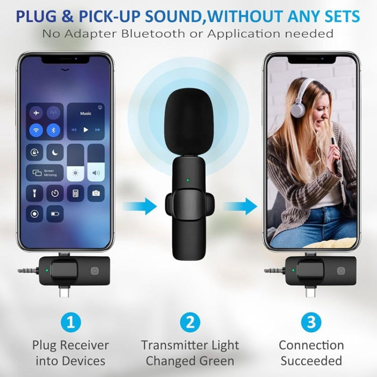 ไมโครโฟนไร้สายแบบหนีบปกสำหรับ iPhone / Android, 2 in 1, 3 in 1