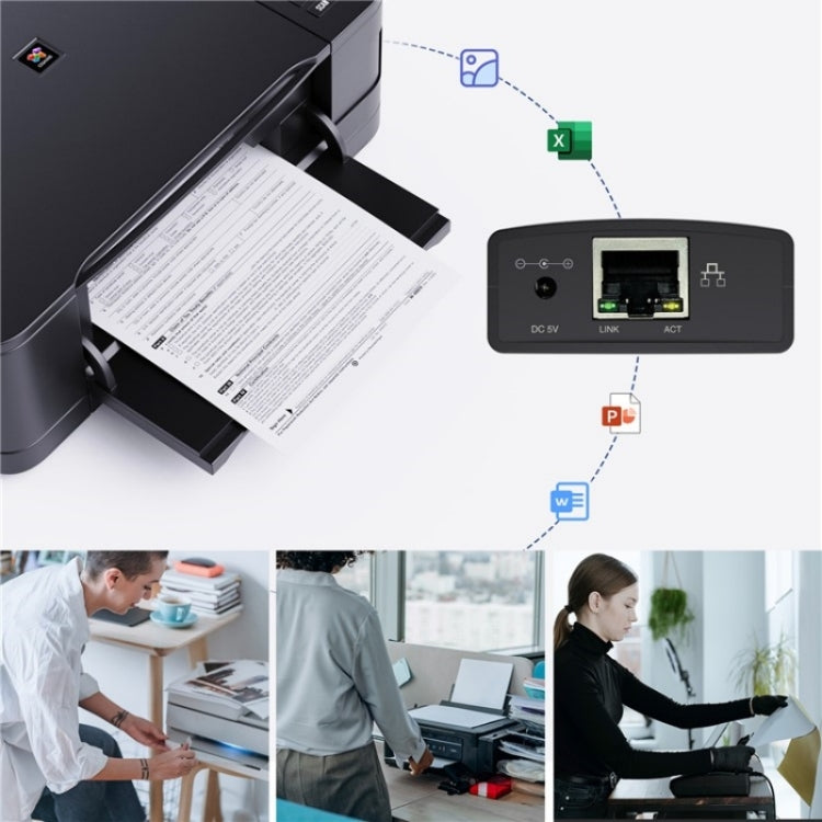 WAVLINK NU72P11 เซิร์ฟเวอร์เครื่องพิมพ์เครือข่าย 100Mbps USB 2.0 พร้อมอะแดปเตอร์ไฟสำหรับเครื่องพิมพ์เครือข่าย, ปลั๊ก US, ปลั๊ก UK, ปลั๊ก EU, ปลั๊ก AU
