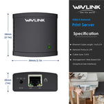 WAVLINK NU72P11 เซิร์ฟเวอร์เครื่องพิมพ์เครือข่าย 100Mbps USB 2.0 พร้อมอะแดปเตอร์ไฟสำหรับเครื่องพิมพ์เครือข่าย, ปลั๊ก US, ปลั๊ก UK, ปลั๊ก EU, ปลั๊ก AU