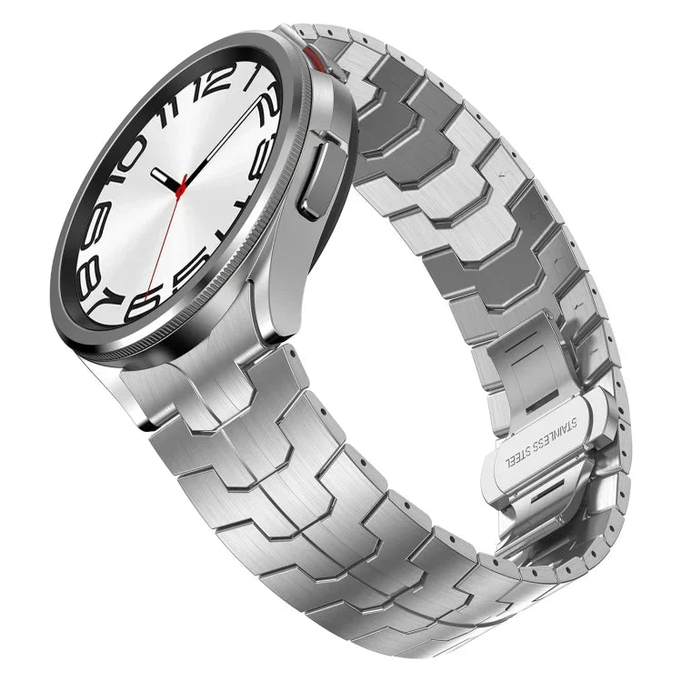 Lron Man Curved Connection Stainless Steel Watch Band, For Samsung Galaxy Watch6 Classic 43 / 47mm, For Samsung Galaxy Watch 6 40 / 44mm, For Samsung Galaxy Watch 5 40 / 44mm, For Samsung Galaxy Watch 5 Pro, For Samsung Galaxy Watch 4 40 / 44mm        ...