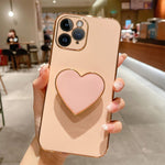 Electroplating Love Heart Holder TPU Phone Case, For iPhone 12 Pro, For iPhone 12 mini, For iPhone 11 Pro Max, For iPhone 11, For iPhone 11 Pro, For iPhone X / XS, For iPhone XR, For iPhone XS Max