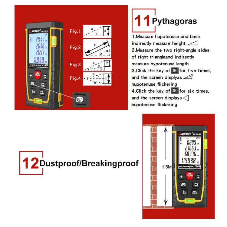 SNDWAY เครื่องวัดระยะเลเซอร์แบบฟองน้ำแนวนอนคู่ เครื่องมือวัดระยะทาง SW-TG100