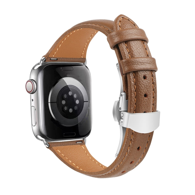 สายรัดนาฬิกาหนังเรียบแบบหัวเข็มขัดผีเสื้อ สำหรับ Apple Watch SE 2022 40mm, สำหรับ Apple Watch SE 2022 44mm, สำหรับ Apple Watch Series 7 41mm, สำหรับ Apple Watch Series 7 45mm