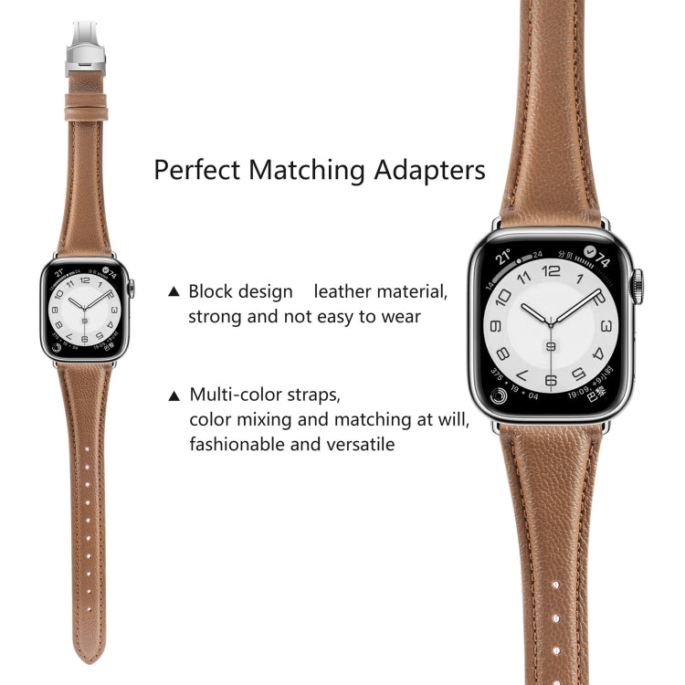 สายรัดนาฬิกาหนังเรียบแบบหัวเข็มขัดผีเสื้อ สำหรับ Apple Watch SE 2022 40mm, สำหรับ Apple Watch SE 2022 44mm, สำหรับ Apple Watch Series 7 41mm, สำหรับ Apple Watch Series 7 45mm