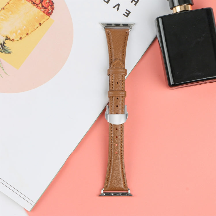 สายรัดนาฬิกาหนังเรียบแบบหัวเข็มขัดผีเสื้อ สำหรับ Apple Watch SE 2022 40mm, สำหรับ Apple Watch SE 2022 44mm, สำหรับ Apple Watch Series 7 41mm, สำหรับ Apple Watch Series 7 45mm