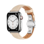 สายรัดนาฬิกาหนังเรียบแบบหัวเข็มขัดผีเสื้อ สำหรับ Apple Watch SE 2022 40mm, สำหรับ Apple Watch SE 2022 44mm, สำหรับ Apple Watch Series 7 41mm, สำหรับ Apple Watch Series 7 45mm