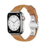 สายรัดนาฬิกาหนังเรียบแบบหัวเข็มขัดผีเสื้อ สำหรับ Apple Watch SE 2022 40mm, สำหรับ Apple Watch SE 2022 44mm, สำหรับ Apple Watch Series 7 41mm, สำหรับ Apple Watch Series 7 45mm