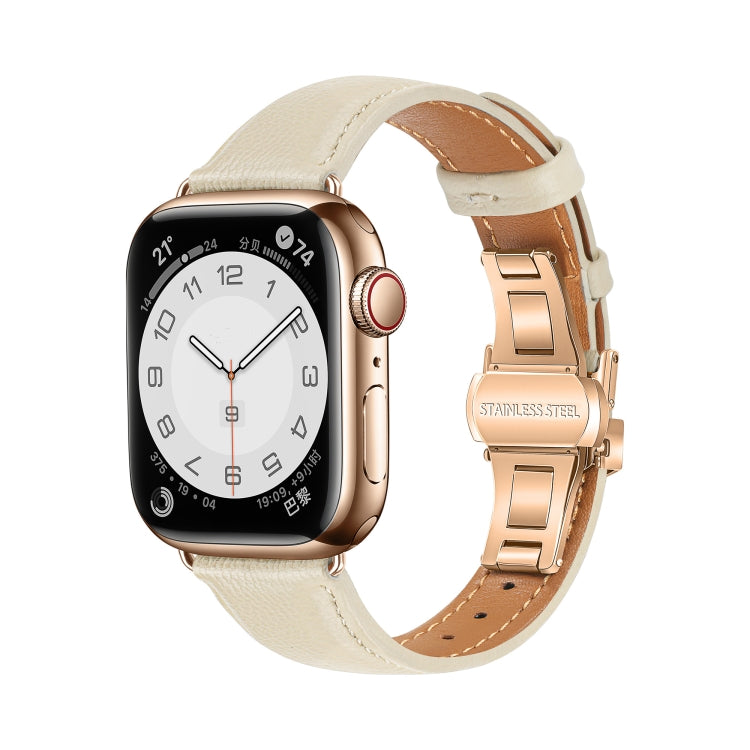 สายรัดนาฬิกาหนังเรียบแบบหัวเข็มขัดผีเสื้อ สำหรับ Apple Watch SE 2022 40mm, สำหรับ Apple Watch SE 2022 44mm, สำหรับ Apple Watch Series 7 41mm, สำหรับ Apple Watch Series 7 45mm