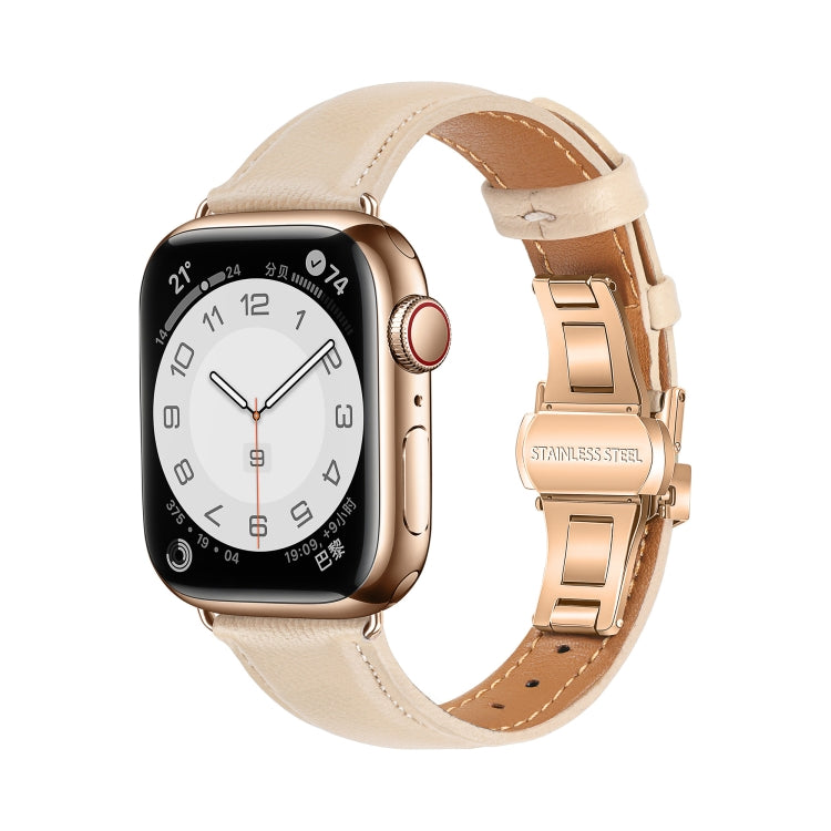 สายรัดนาฬิกาหนังเรียบแบบหัวเข็มขัดผีเสื้อ สำหรับ Apple Watch SE 2022 40mm, สำหรับ Apple Watch SE 2022 44mm, สำหรับ Apple Watch Series 7 41mm, สำหรับ Apple Watch Series 7 45mm