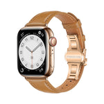 สายรัดนาฬิกาหนังเรียบแบบหัวเข็มขัดผีเสื้อ สำหรับ Apple Watch SE 2022 40mm, สำหรับ Apple Watch SE 2022 44mm, สำหรับ Apple Watch Series 7 41mm, สำหรับ Apple Watch Series 7 45mm
