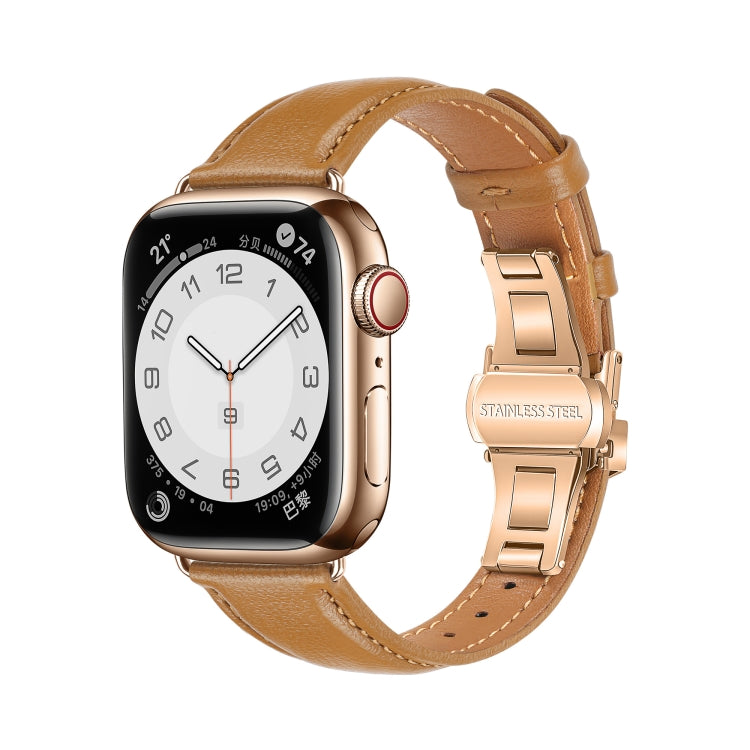 สายรัดนาฬิกาหนังเรียบแบบหัวเข็มขัดผีเสื้อ สำหรับ Apple Watch SE 2022 40mm, สำหรับ Apple Watch SE 2022 44mm, สำหรับ Apple Watch Series 7 41mm, สำหรับ Apple Watch Series 7 45mm