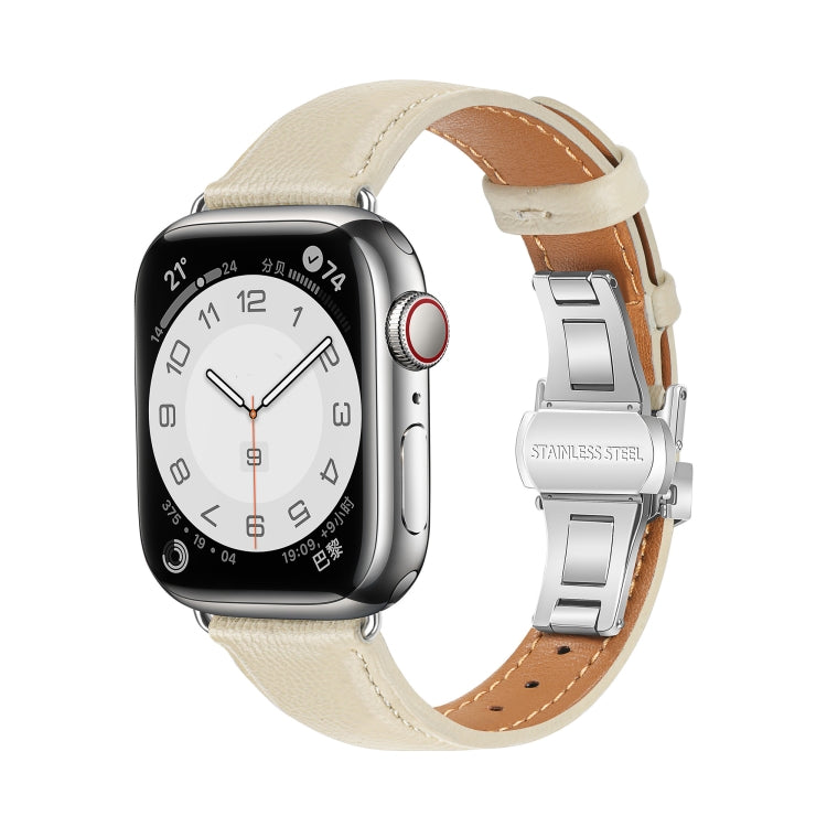 สายรัดนาฬิกาหนังเรียบแบบหัวเข็มขัดผีเสื้อ สำหรับ Apple Watch SE 2022 40mm, สำหรับ Apple Watch SE 2022 44mm, สำหรับ Apple Watch Series 7 41mm, สำหรับ Apple Watch Series 7 45mm