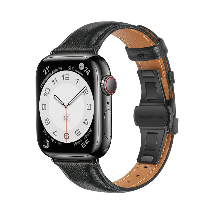 สายรัดนาฬิกาหนังเรียบแบบหัวเข็มขัดผีเสื้อ สำหรับ Apple Watch SE 2022 40mm, สำหรับ Apple Watch SE 2022 44mm, สำหรับ Apple Watch Series 7 41mm, สำหรับ Apple Watch Series 7 45mm
