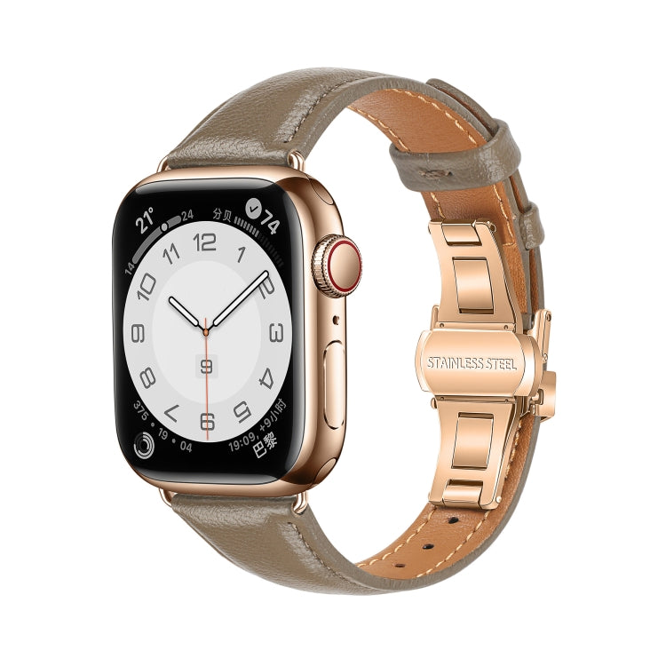 สายรัดนาฬิกาหนังเรียบแบบหัวเข็มขัดผีเสื้อ สำหรับ Apple Watch SE 2022 40mm, สำหรับ Apple Watch SE 2022 44mm, สำหรับ Apple Watch Series 7 41mm, สำหรับ Apple Watch Series 7 45mm