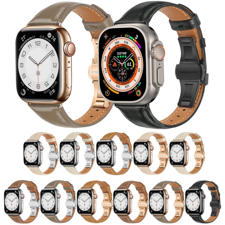 สายรัดนาฬิกาหนังเรียบแบบหัวเข็มขัดผีเสื้อ สำหรับ Apple Watch SE 2022 40mm, สำหรับ Apple Watch SE 2022 44mm, สำหรับ Apple Watch Series 7 41mm, สำหรับ Apple Watch Series 7 45mm