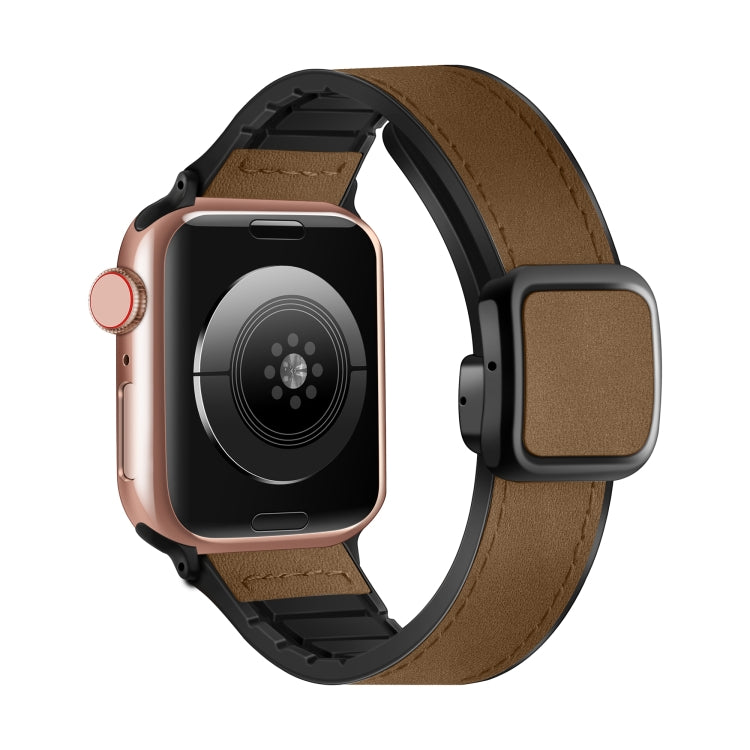 สายรัดนาฬิกาซิลิโคน PU หัวเข็มขัดสี่เหลี่ยมแม่เหล็กพับได้ สำหรับ Apple Watch Series 4 44 มม., สำหรับ Apple Watch Series 4 40 มม., สำหรับ Apple Watch Series 3 38 มม., สำหรับ Apple Watch Series 3 42 มม.