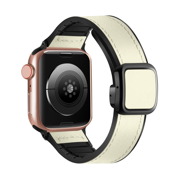 สายรัดนาฬิกาซิลิโคน PU หัวเข็มขัดสี่เหลี่ยมแม่เหล็กพับได้ สำหรับ Apple Watch Series 4 44 มม., สำหรับ Apple Watch Series 4 40 มม., สำหรับ Apple Watch Series 3 38 มม., สำหรับ Apple Watch Series 3 42 มม.