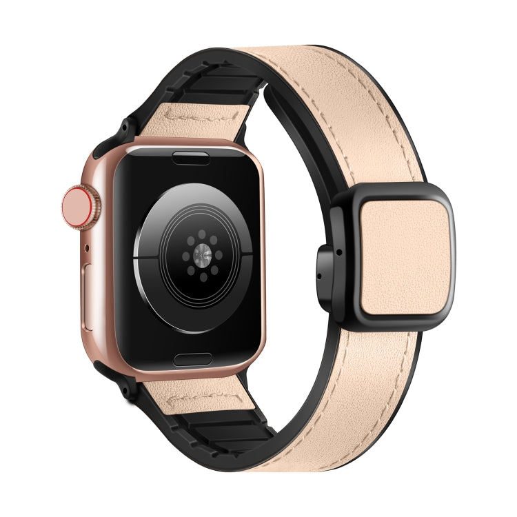 สายรัดนาฬิกาซิลิโคน PU หัวเข็มขัดสี่เหลี่ยมแม่เหล็กพับได้ สำหรับ Apple Watch Series 4 44 มม., สำหรับ Apple Watch Series 4 40 มม., สำหรับ Apple Watch Series 3 38 มม., สำหรับ Apple Watch Series 3 42 มม.