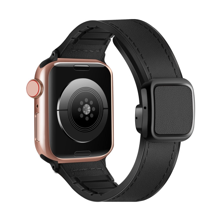 สายรัดนาฬิกาซิลิโคน PU หัวเข็มขัดสี่เหลี่ยมแม่เหล็กพับได้ สำหรับ Apple Watch Series 4 44 มม., สำหรับ Apple Watch Series 4 40 มม., สำหรับ Apple Watch Series 3 38 มม., สำหรับ Apple Watch Series 3 42 มม.