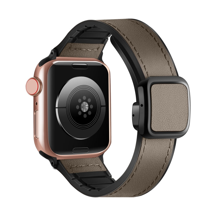 สายรัดนาฬิกาซิลิโคน PU หัวเข็มขัดสี่เหลี่ยมแม่เหล็กพับได้ สำหรับ Apple Watch Series 4 44 มม., สำหรับ Apple Watch Series 4 40 มม., สำหรับ Apple Watch Series 3 38 มม., สำหรับ Apple Watch Series 3 42 มม.