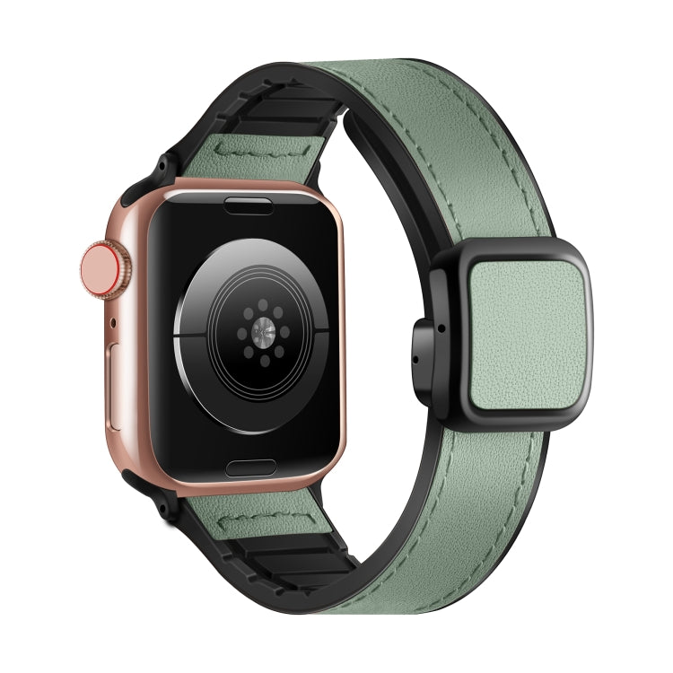 สายรัดนาฬิกาซิลิโคน PU หัวเข็มขัดสี่เหลี่ยมแม่เหล็กพับได้ สำหรับ Apple Watch Series 4 44 มม., สำหรับ Apple Watch Series 4 40 มม., สำหรับ Apple Watch Series 3 38 มม., สำหรับ Apple Watch Series 3 42 มม.