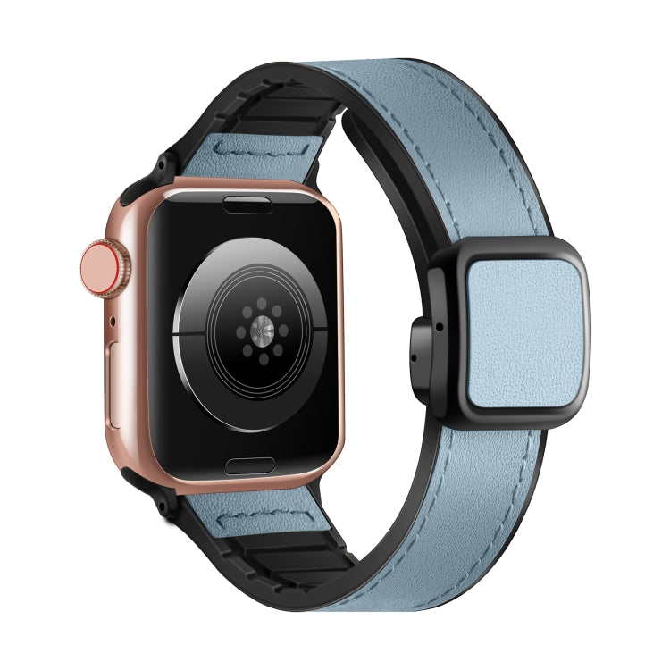 สายรัดนาฬิกาซิลิโคน PU หัวเข็มขัดสี่เหลี่ยมแม่เหล็กพับได้ สำหรับ Apple Watch Series 4 44 มม., สำหรับ Apple Watch Series 4 40 มม., สำหรับ Apple Watch Series 3 38 มม., สำหรับ Apple Watch Series 3 42 มม.