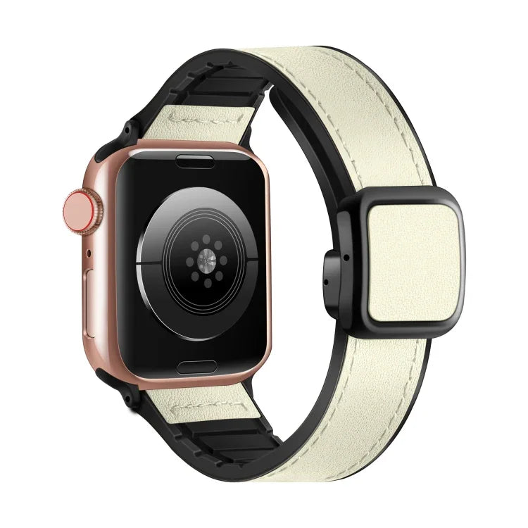 สายรัดนาฬิกาซิลิโคน PU หัวเข็มขัดสี่เหลี่ยมแม่เหล็กพับได้ สำหรับ Apple Watch Series 4 44 มม., สำหรับ Apple Watch Series 4 40 มม., สำหรับ Apple Watch Series 3 38 มม., สำหรับ Apple Watch Series 3 42 มม.