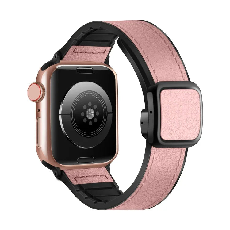 สายรัดนาฬิกาซิลิโคน PU หัวเข็มขัดสี่เหลี่ยมแม่เหล็กพับได้ สำหรับ Apple Watch Series 4 44 มม., สำหรับ Apple Watch Series 4 40 มม., สำหรับ Apple Watch Series 3 38 มม., สำหรับ Apple Watch Series 3 42 มม.