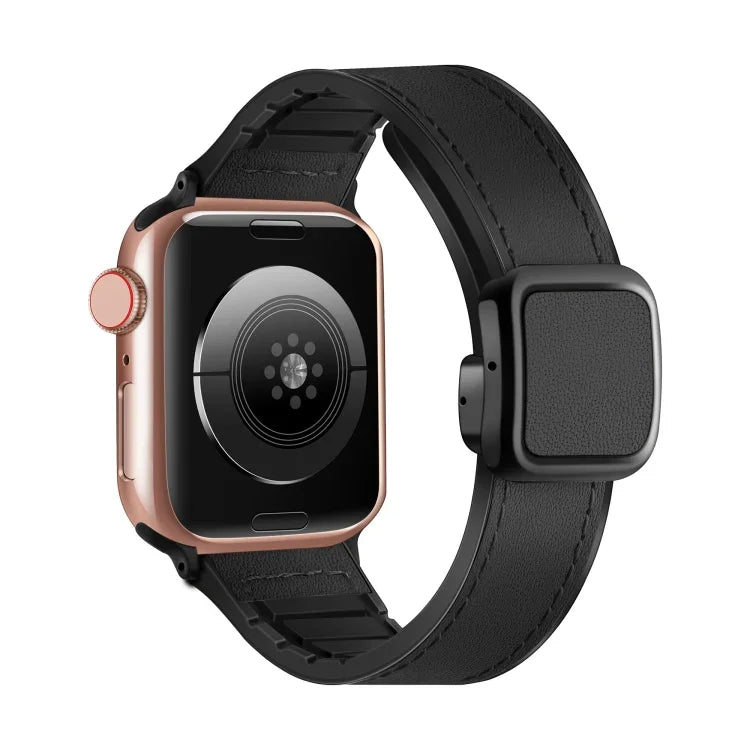 สายรัดนาฬิกาซิลิโคน PU หัวเข็มขัดสี่เหลี่ยมแม่เหล็กพับได้ สำหรับ Apple Watch Series 4 44 มม., สำหรับ Apple Watch Series 4 40 มม., สำหรับ Apple Watch Series 3 38 มม., สำหรับ Apple Watch Series 3 42 มม.