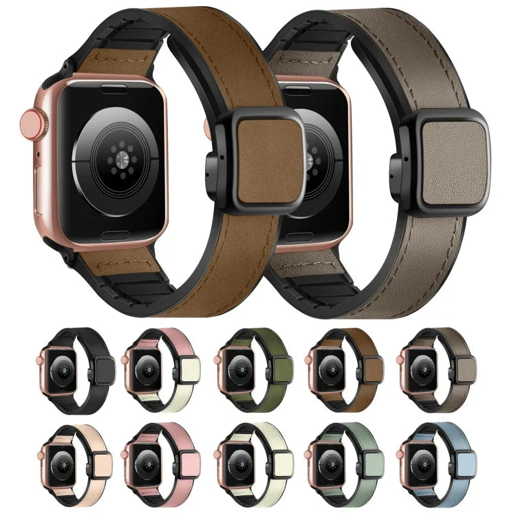 สายรัดนาฬิกาซิลิโคน PU หัวเข็มขัดสี่เหลี่ยมแม่เหล็กพับได้ สำหรับ Apple Watch Series 4 44 มม., สำหรับ Apple Watch Series 4 40 มม., สำหรับ Apple Watch Series 3 38 มม., สำหรับ Apple Watch Series 3 42 มม.