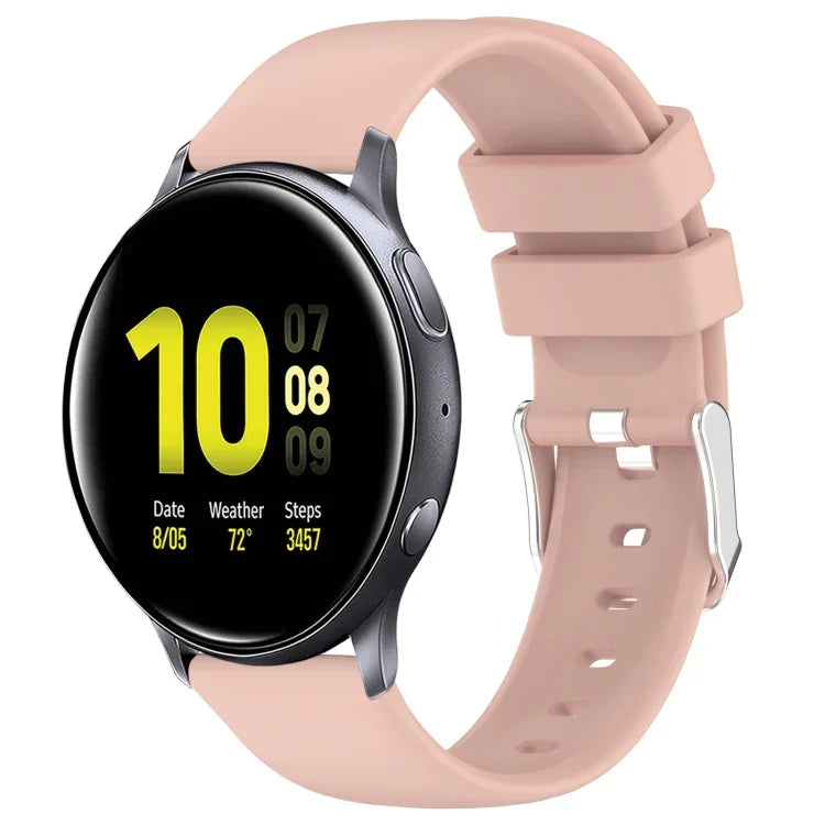 สายซิลิโคนสีเรียบขนาด 20 มม. สำหรับ Samsung Galaxy Watch 4 Classic ขนาด 42 มม., สำหรับ Samsung Galaxy Watch Active 2 ขนาด 44 มม., สำหรับ Samsung Galaxy Watch Active 2 ขนาด 40 มม., สำหรับ Samsung Galaxy Watch ขนาด 42 มม.