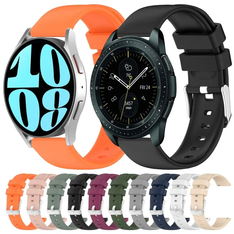 สายซิลิโคนสีเรียบขนาด 20 มม. สำหรับ Samsung Galaxy Watch 4 Classic ขนาด 42 มม., สำหรับ Samsung Galaxy Watch Active 2 ขนาด 44 มม., สำหรับ Samsung Galaxy Watch Active 2 ขนาด 40 มม., สำหรับ Samsung Galaxy Watch ขนาด 42 มม.
