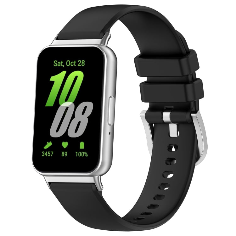 For Samsung Galaxy Fit 3 SM-R390 Metal Connector Liquid Glossy Silicone Watch Band, Black, Orange, Red, Dark Gray, Purple, Starlight, Dark Blue, Green, White, Light Pink