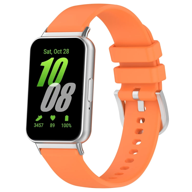 For Samsung Galaxy Fit 3 SM-R390 Metal Connector Liquid Glossy Silicone Watch Band, Black, Orange, Red, Dark Gray, Purple, Starlight, Dark Blue, Green, White, Light Pink