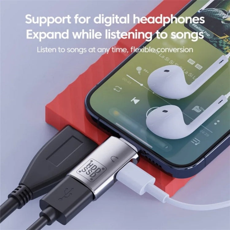อะแดปเตอร์แปลง JS-109 USB-C / Type-C เป็น Type-C + USB 3.0 OTG สำหรับหูฟังดิจิทัลและ U-Disk, Type-C เป็น Type-C + USB