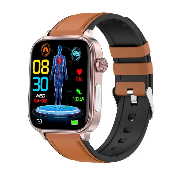 ET570 สมาร์ทวอทช์หน้าจอสี 1.96 นิ้ว สายหนัง รองรับการโทรบลูทูธ / ECG