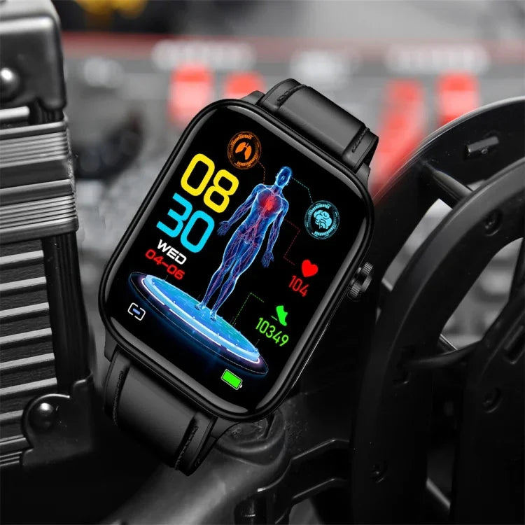 ET570 สมาร์ทวอทช์หน้าจอสี 1.96 นิ้ว สายหนัง รองรับการโทรบลูทูธ / ECG