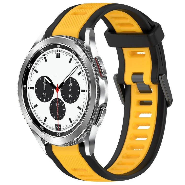 20mm two color silicone watch band for Galaxy Watch on Samsung Galaxy Watch 4 Classic, stylish and sporty design.
