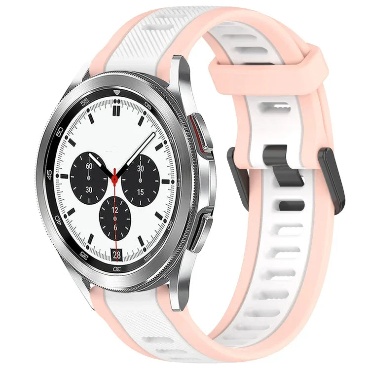 สายซิลิโคนลายสองสีขนาด 20 มม. สำหรับ Samsung Galaxy Watch 4 Classic 42mm, Samsung Galaxy Watch Active 2 44mm, Samsung Galaxy Watch Active 2 40mm, Samsung Galaxy Watch 42mm