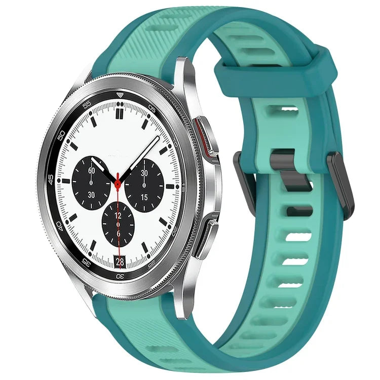 สายซิลิโคนลายสองสีขนาด 20 มม. สำหรับ Samsung Galaxy Watch 4 Classic 42mm, Samsung Galaxy Watch Active 2 44mm, Samsung Galaxy Watch Active 2 40mm, Samsung Galaxy Watch 42mm
