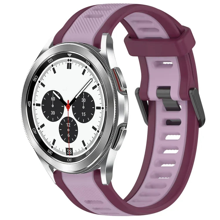 สายซิลิโคนลายสองสีขนาด 20 มม. สำหรับ Samsung Galaxy Watch 4 Classic 42mm, Samsung Galaxy Watch Active 2 44mm, Samsung Galaxy Watch Active 2 40mm, Samsung Galaxy Watch 42mm