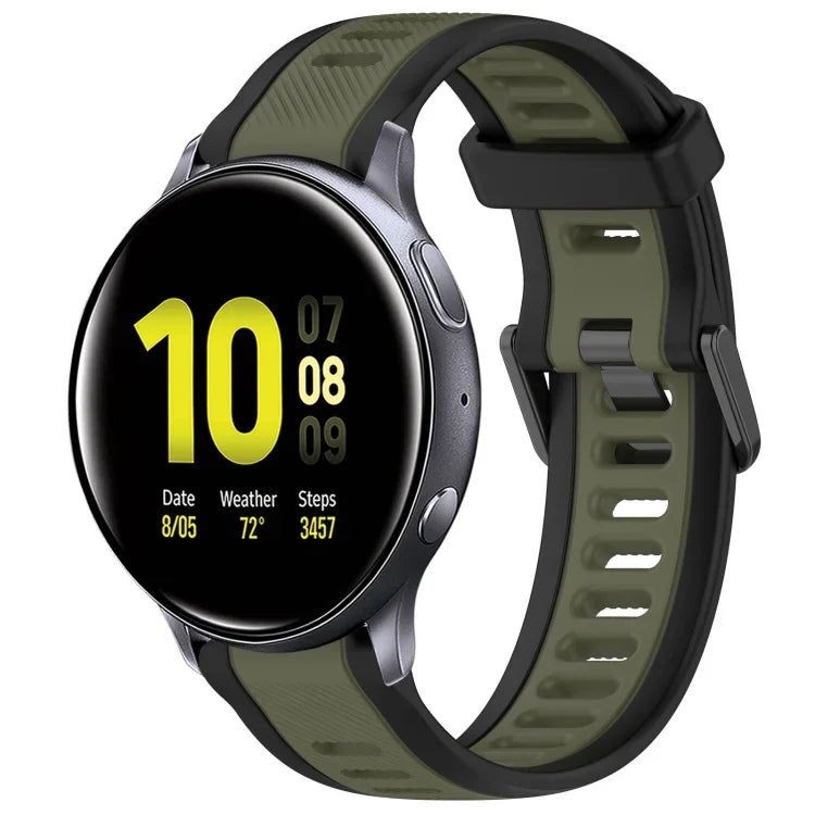 สายซิลิโคนลายสองสีขนาด 20 มม. สำหรับ Samsung Galaxy Watch 4 Classic 42mm, Samsung Galaxy Watch Active 2 44mm, Samsung Galaxy Watch Active 2 40mm, Samsung Galaxy Watch 42mm