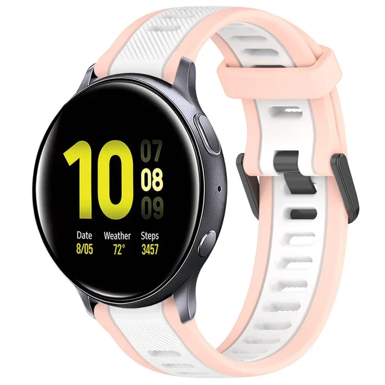 สายซิลิโคนลายสองสีขนาด 20 มม. สำหรับ Samsung Galaxy Watch 4 Classic 42mm, Samsung Galaxy Watch Active 2 44mm, Samsung Galaxy Watch Active 2 40mm, Samsung Galaxy Watch 42mm