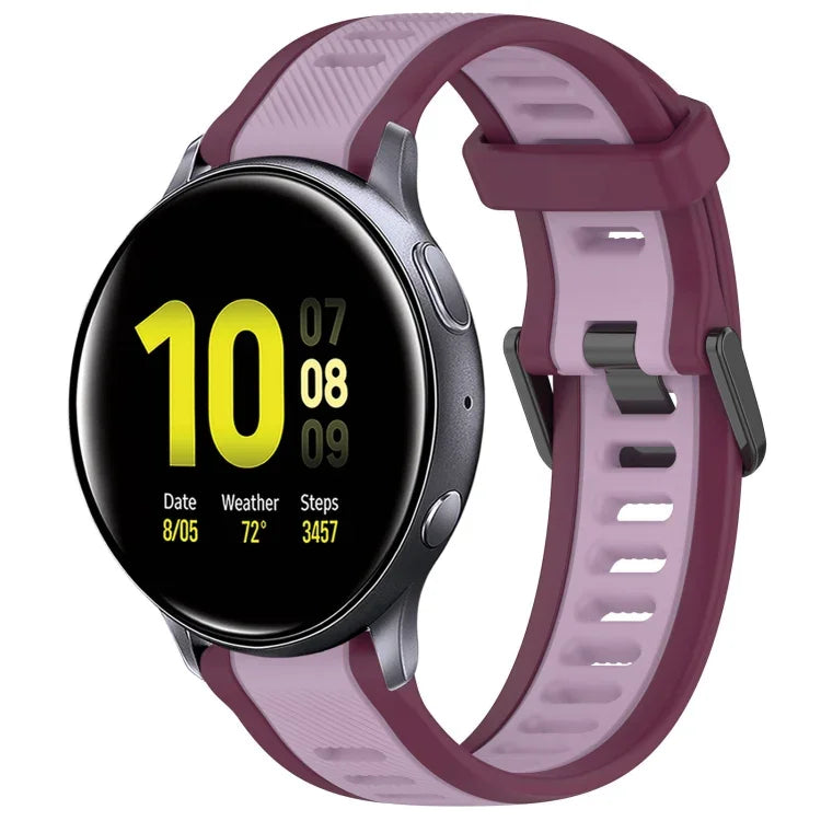 สายซิลิโคนลายสองสีขนาด 20 มม. สำหรับ Samsung Galaxy Watch 4 Classic 42mm, Samsung Galaxy Watch Active 2 44mm, Samsung Galaxy Watch Active 2 40mm, Samsung Galaxy Watch 42mm