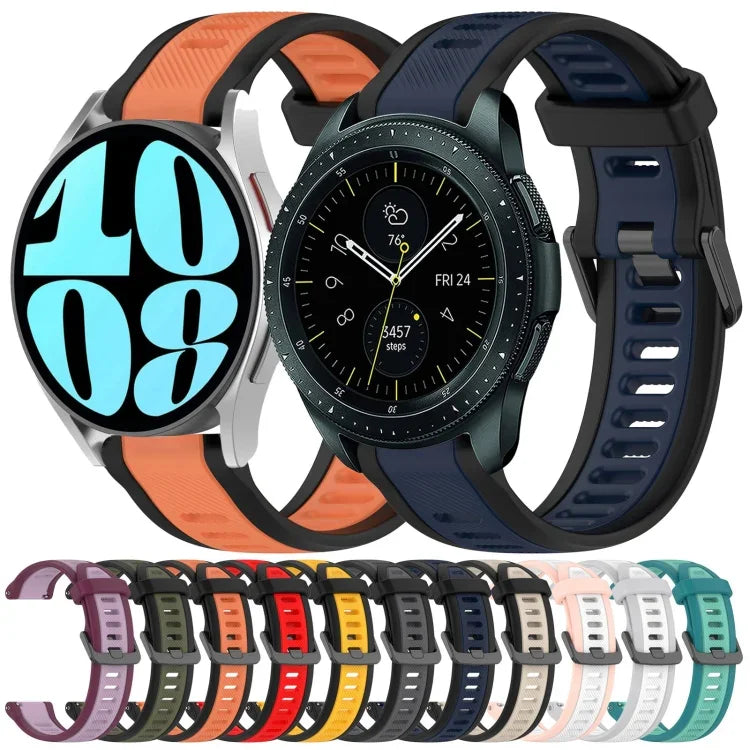 สายซิลิโคนลายสองสีขนาด 20 มม. สำหรับ Samsung Galaxy Watch 4 Classic 42mm, Samsung Galaxy Watch Active 2 44mm, Samsung Galaxy Watch Active 2 40mm, Samsung Galaxy Watch 42mm