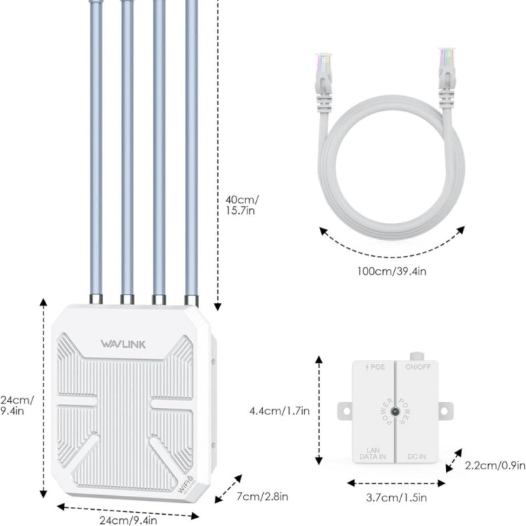 เราเตอร์ไร้สายกันน้ำกลางแจ้ง WAVLINK WN573HX3 AX3000 สองย่านความถี่ ปลั๊กสหรัฐอเมริกา ปลั๊กสหราชอาณาจักร ปลั๊กยุโรป ปลั๊กออสเตรเลีย