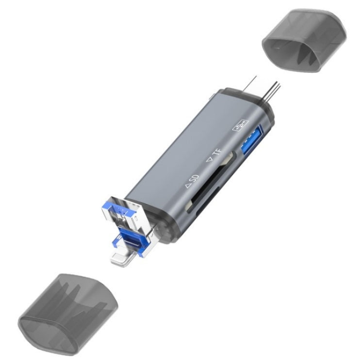 อะแดปเตอร์โอนถ่ายข้อมูล ADS-306 U-Disk USB / 8 พิน / Type-C พร้อมเครื่องอ่านการ์ด SD TF, ADS-306